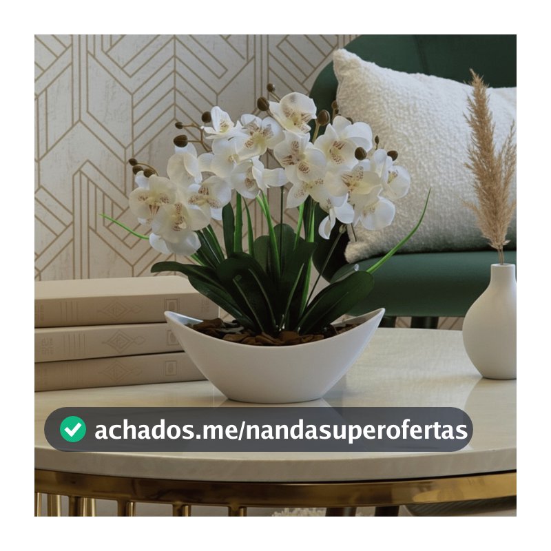 Arranjo de Orquídea Artificial Planta Decorativa Vaso e Casca Polida