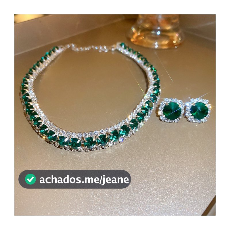 Colar De Luxo Brincos Conjuntos De Cristal Verde Casamentos Femininos Jóias De Noiva Acessórios