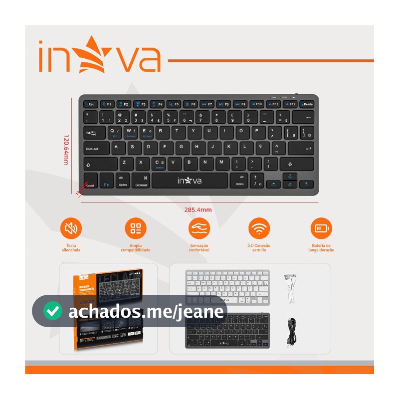 INOVA Teclado Bluetooth Sem Fio | Ultra-Slim Design, Compatível com Bluetooth,Design ultrassilencioso