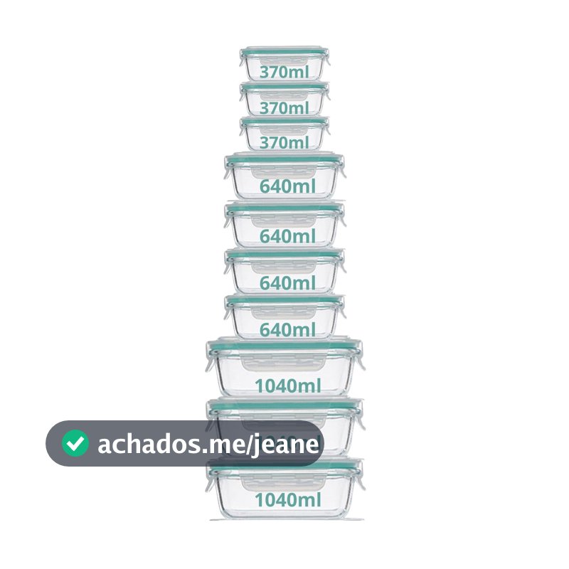 Conjunto 10 Pote Hermético De Vidro Borosilicato 3 370ml + 4 640ml + 3 1040ml Marmita Retangular