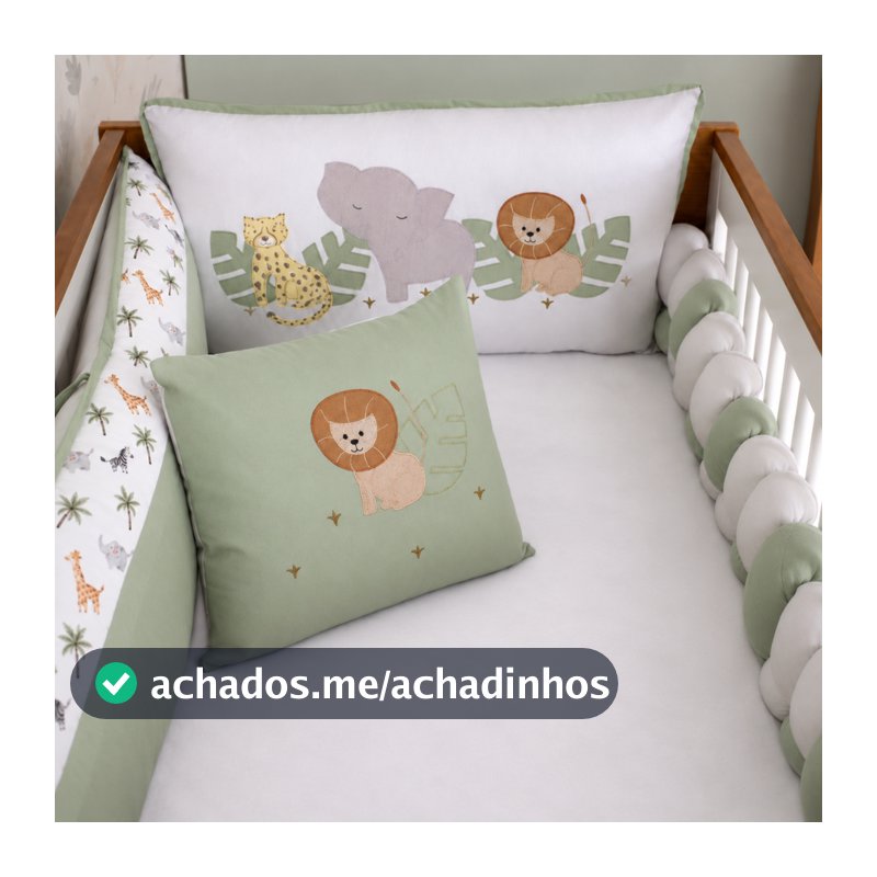 Kit Berço Americano Safari Trança 9 Peças Verde Algodão Enxoval Bebe Completo Brubrelel