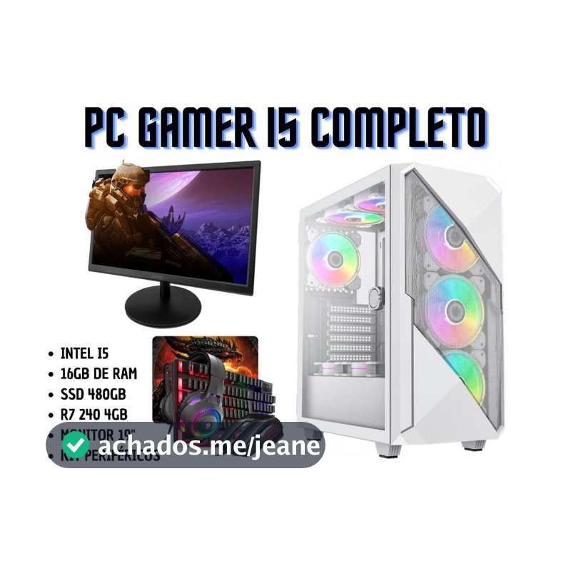PC Gamer Completo Intel i5 | 16GB RAM | SSD 480GB | R7 240 4GB | Monitor 19'' + Kit Periféricos PC Gamer Completo Intel