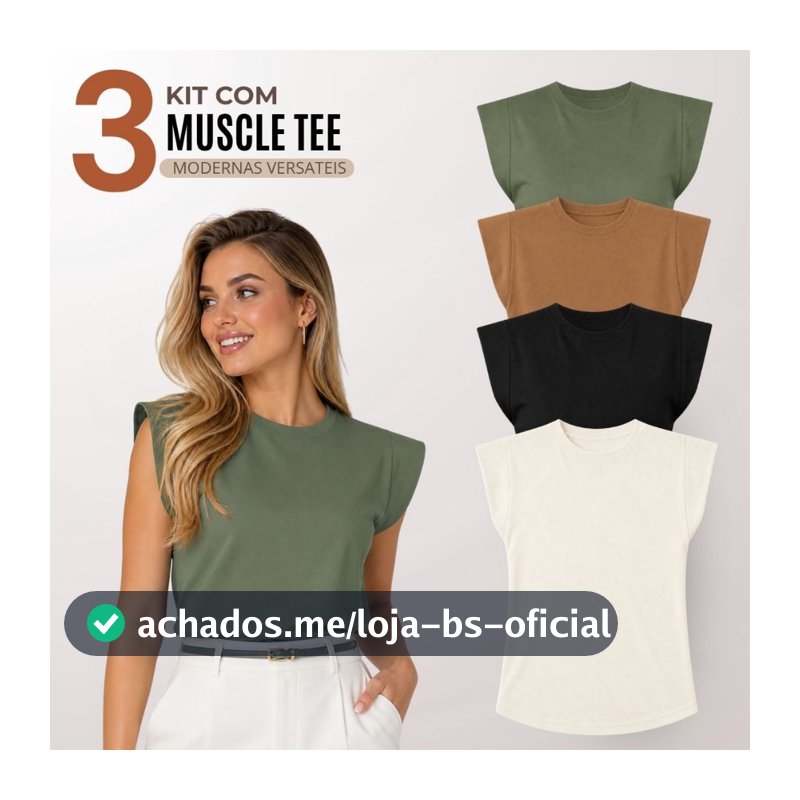 Kit 3 Blusas Feminina Muscle Tee Moderna Casual 100% Algodão - F00