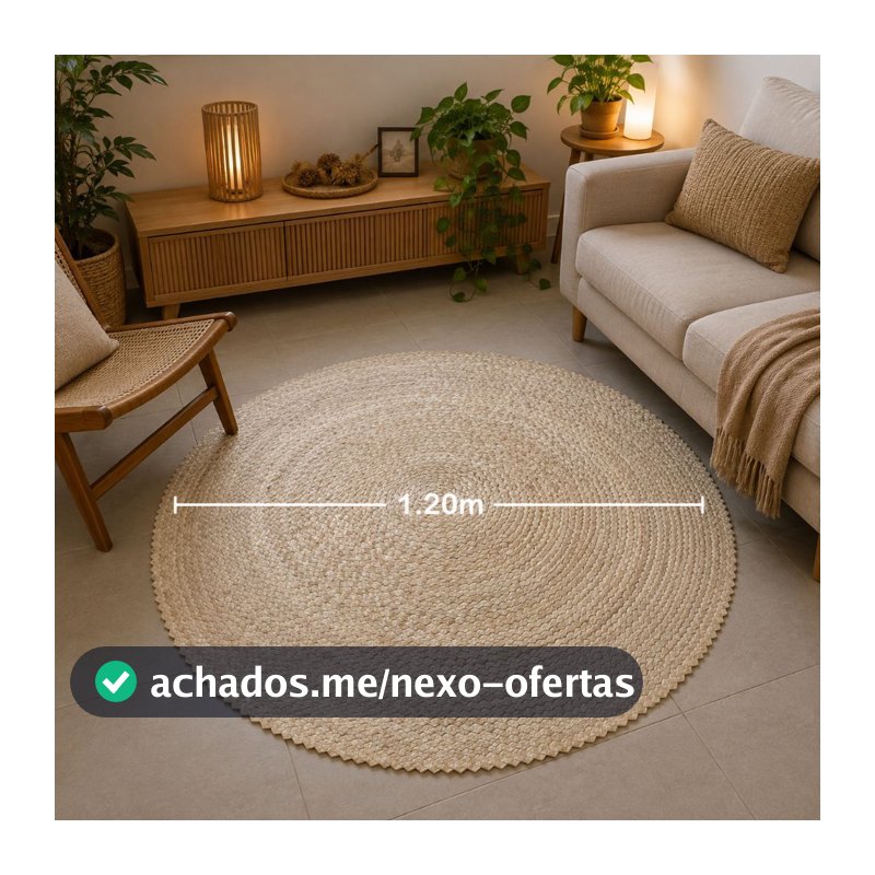 Tapete Redondo Sianinha 1,20m Palha Carnaúba Artesanal Boho Decoração Elegante Sala Quarto Natal