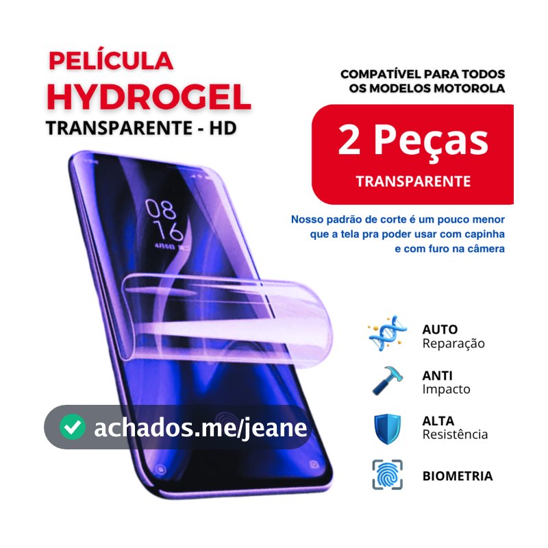 Kit 2 Peças de Película HIDROGEL TRANSPARENTE PREMIUM Flexível para Motorola Edge 20 a 60, Moto G