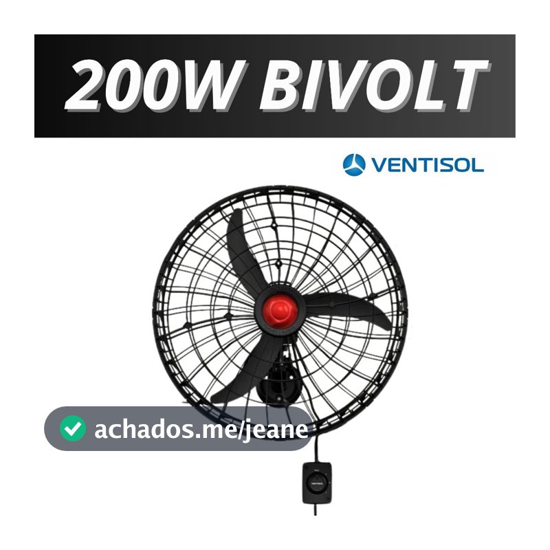 Ventilador De Parede 60cm 200w Bivolt Potente Turbo Ventisol Reforçado Preto 110/220V