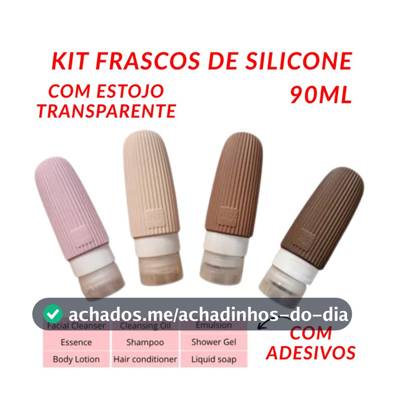 Kit Frascos Dispenser 90ML De Silicone Para Viagens Armazenar Cosmeticos Com Estojo Transparente