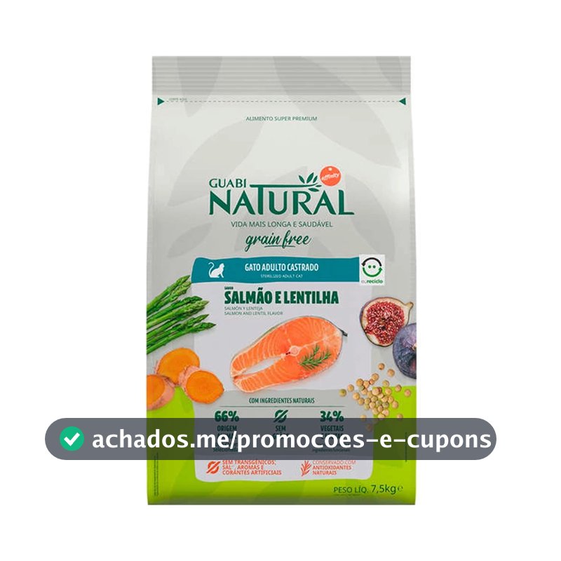Ração Guabi Natural Grain Free Gatos Castrados Salmão e Lentilha 7,5kg