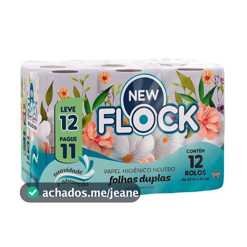 Papel Higiênico New Flock Premium Folha Dupla 20m 12 unidades