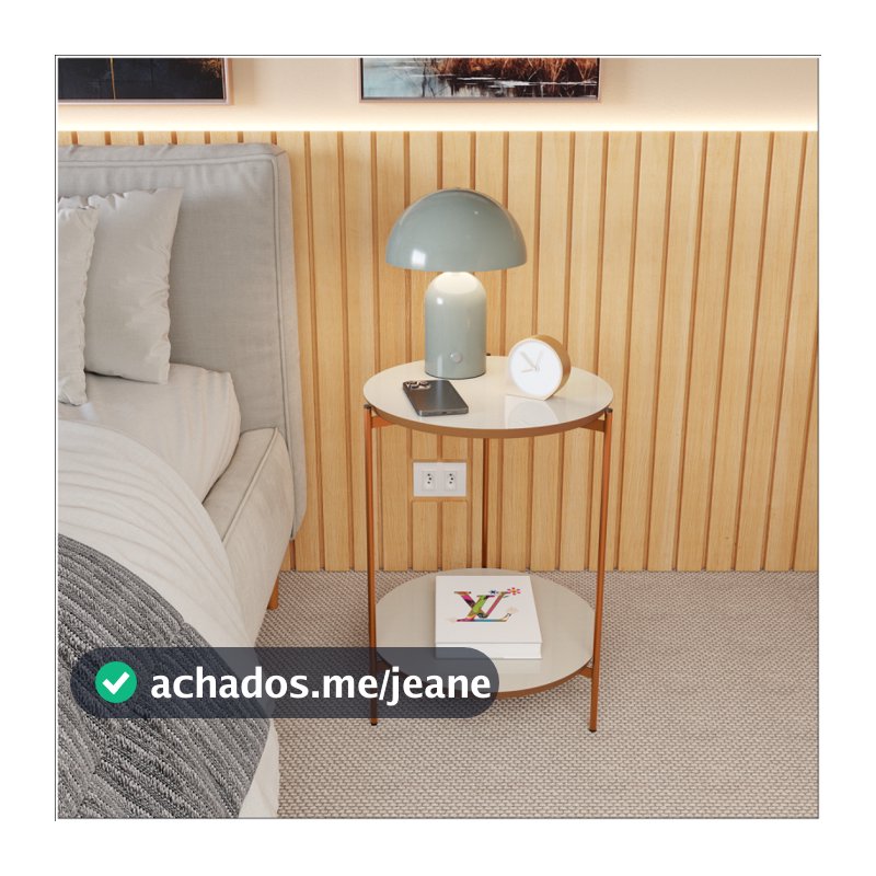 Mesa de Apoio Lateral Canto Sala Escritório com Pés de Ferro Bronze - Decora Móveis Online