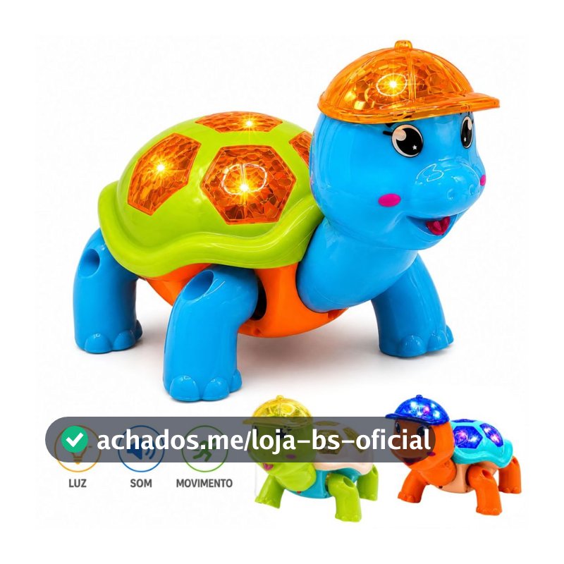 Brinquedo Tartaruga Fujão Elétrico com Som Luz LED e Movimento Automático Infantil Educativo Bebê
