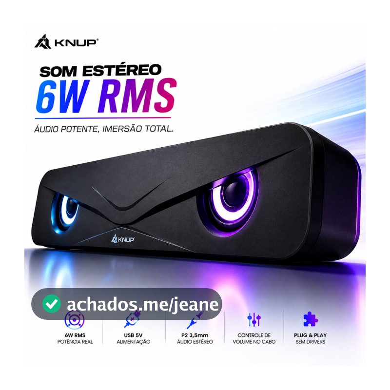 Caixa de Som Gamer para PC Soundbar 6W RMS USB P2 Estéreo RGB Controle de Volume no Cabo
