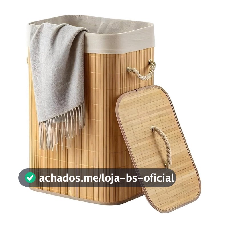 Cesto Roupa Bambu Retangular Redondo Com Tampa Cesto Oraganizador Roupa Suja Alças Bege