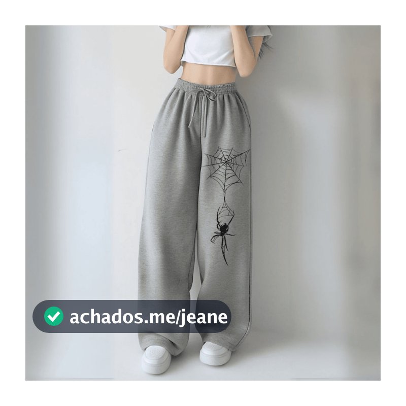 Calça Larga Moletom Wide Leg Unissex Premium Estilo Streetwear Hip Hop Aranha Pendurada na Teia