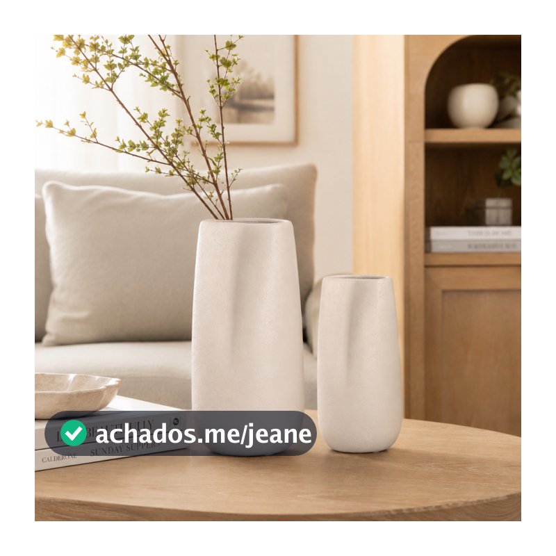 Vaso Decorativo Cerâmica Off White Fosco Unitário ou Kit 2 para Sala Hall Aparador