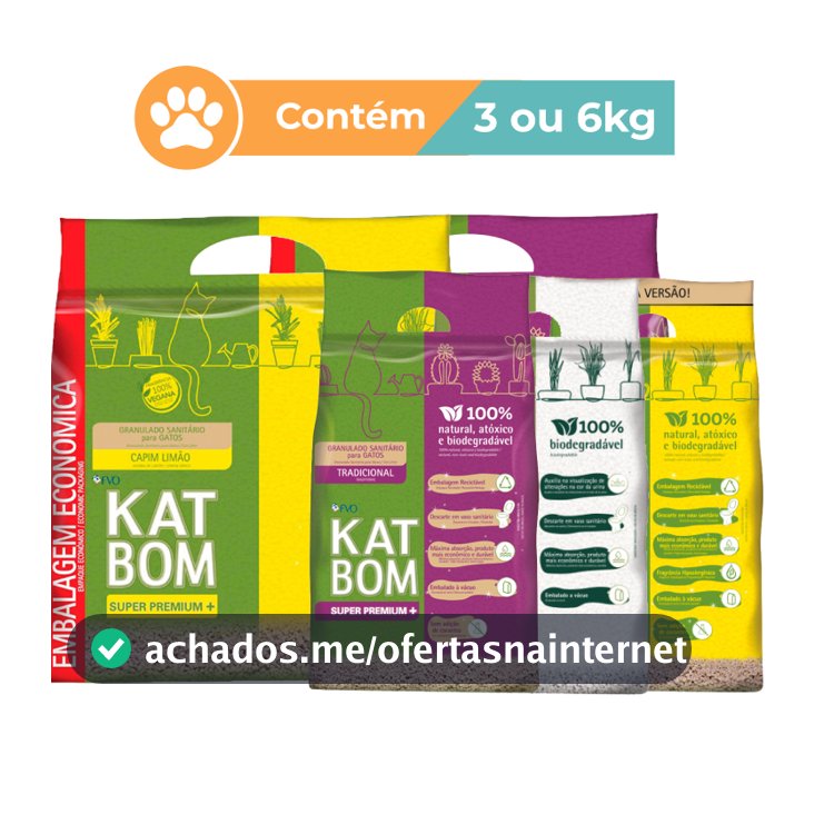 Areia Higiênica Katbom para Gatos Tradicional Capim Limão Clinical 3kg e 6kg