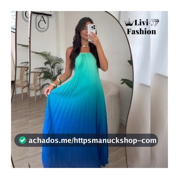 Vestido longo Plissado Femenino Multicolor Degrade Veráo