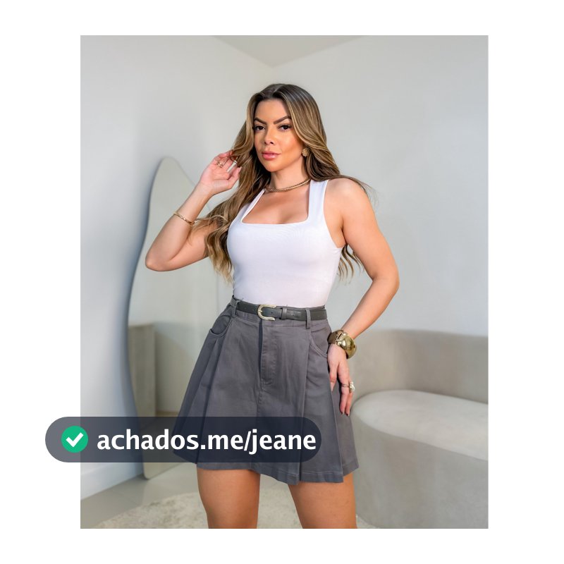 Short Saia Feminino Sarja Elastano Com Cinto Ziper Bolso 3RD SD1285