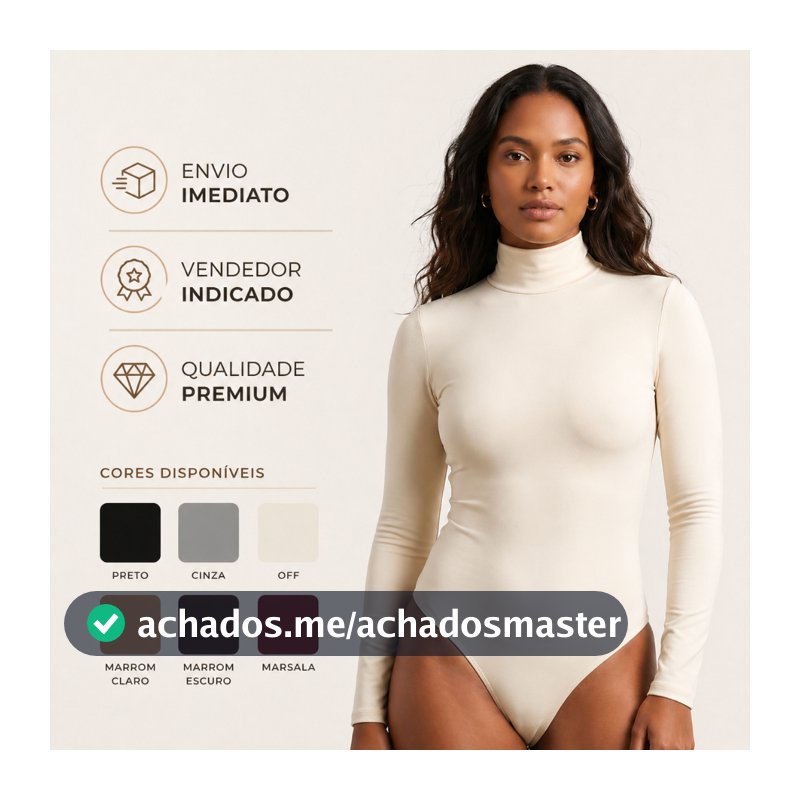Body Gola Alta Feminino Manga Longa em Suplex Premium | Modelo Cacharrel, Segunda Pele Inverno