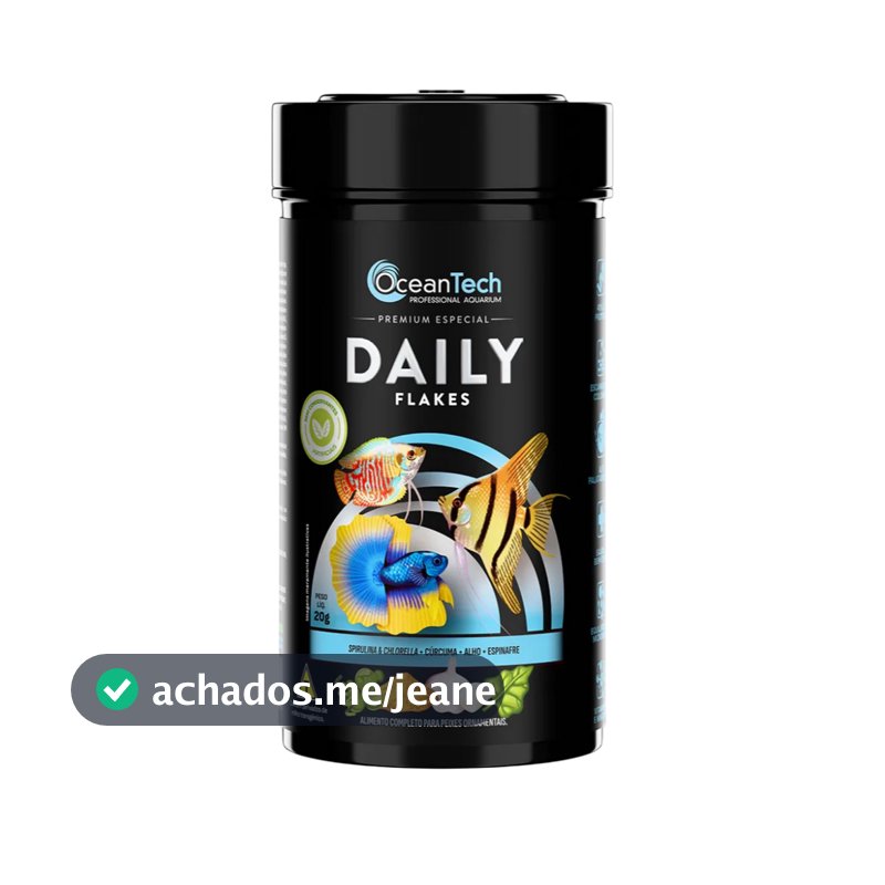 Ração Para Peixes 20g Ocean Tech Daily Flakes Peixe Tropical Tetra Dia Sera Garlic Tropicais Min Guppy Neon Acará Disco