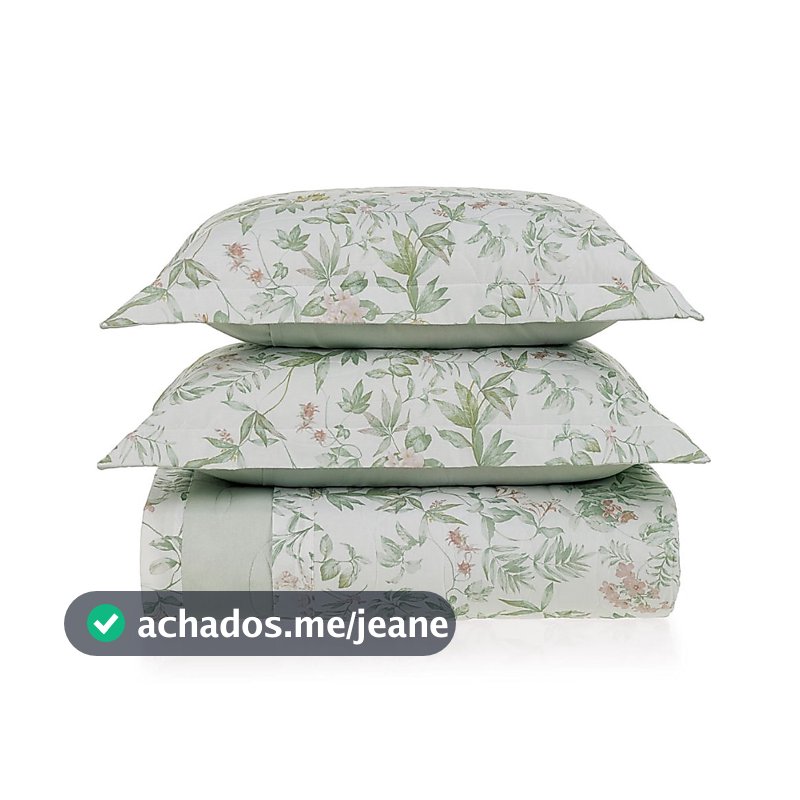 Jogo De Colcha Queen Size 100% Algodão 160 Fios Naila Floral Verde 3 Peças Karsten