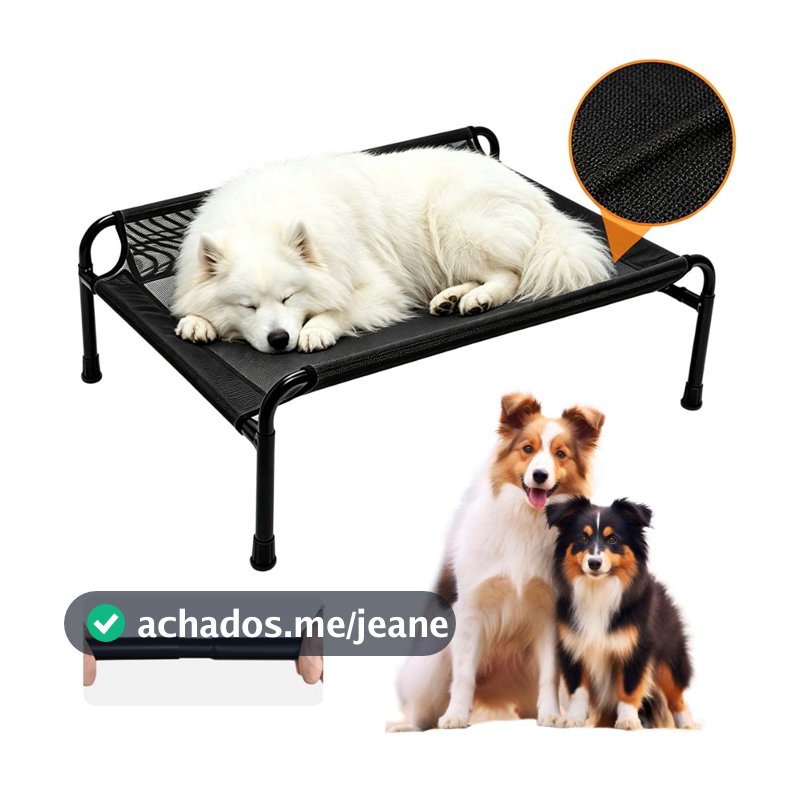 11981.521CM Cama Cachorros Grande Suspensa Caes Pet Elevado Respirável Antiderrapante Estrutura Metálica  Cor Preto