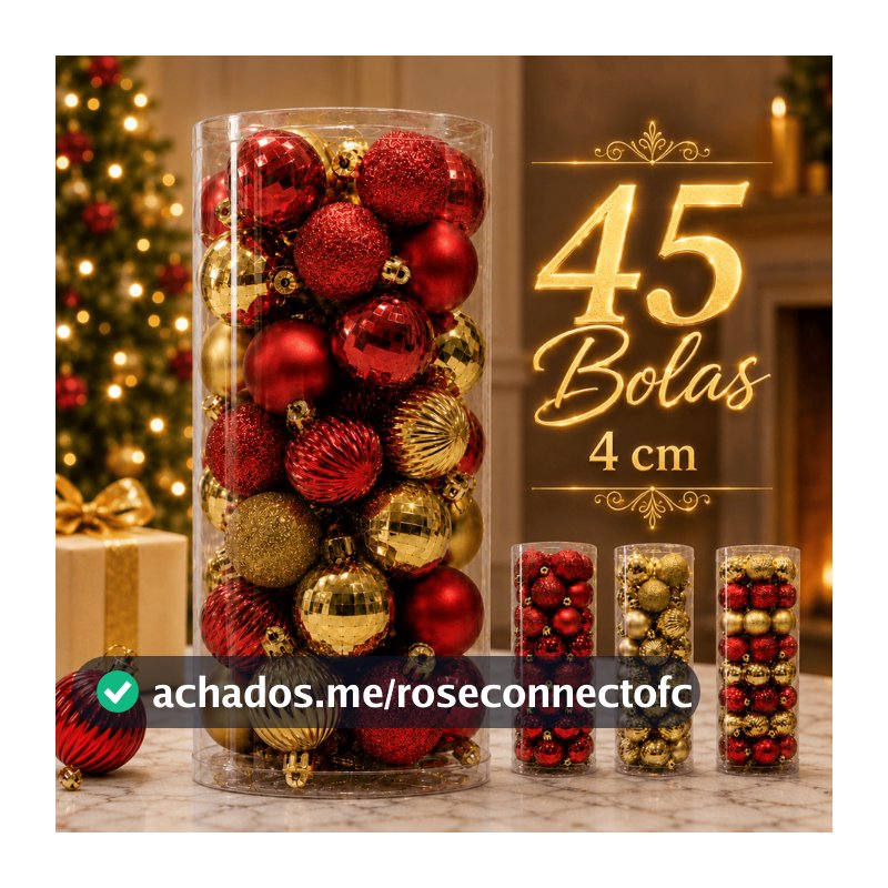 Kit 45 Bolinhas de Natal 4cm Vermelho Dourado Misto Decoração