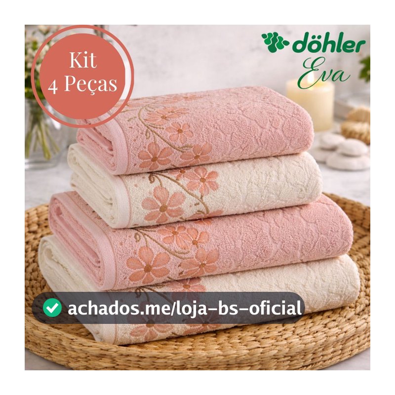 Jogo de Toalha 4 Peças Dohler de Algodão Felpuda Macia Excelente Absorção Banho e Rosto Eva
