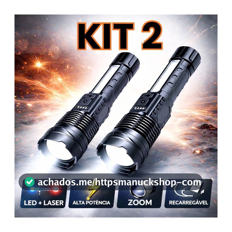 Lanterna Tática LED com Laser de Alta Potência Militar Super Forte com Zoom Recarregável USB para Emergência 1568