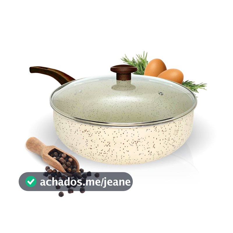 Frigideira Wok 30 Antiaderente Teflon c Tampa d Vidro Grande
