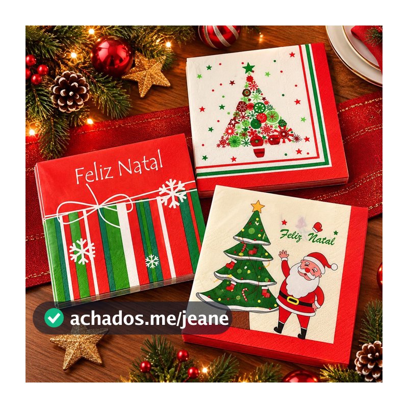 Kit 30 Guardanapos De Papel Estampas Natalinas 33cm Para Festa Mesa Posta Decoração