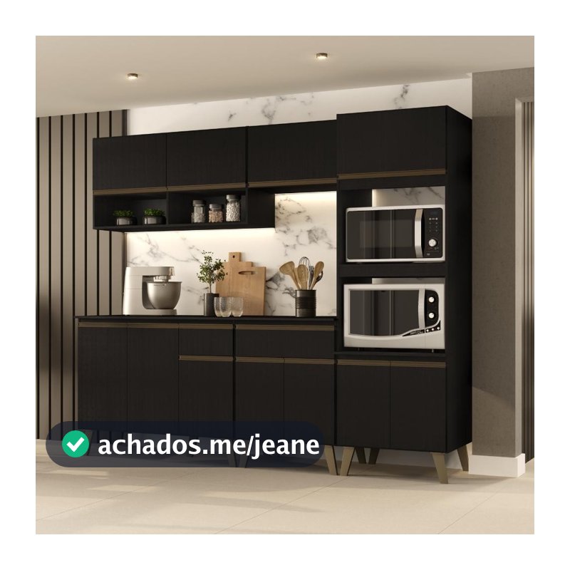 Armário de Cozinha Completa Atlanta Studio Preto Touch