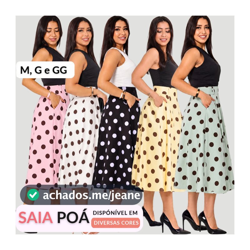 Saia Midi Bolinha Poá Anos 60 Feminina Elegante Cintura Alta  Alfaiataria Tecido Marant M G GG