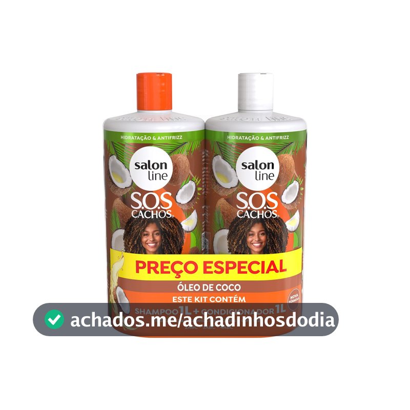 Kit SOS Cachos Coco Profundo Shampoo e Condicionador Litrão Salon Line