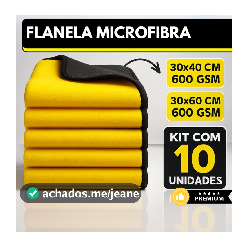 Kit 10 Pano Flanela Microfibra Automotiva 600GSM Premium Para Lavagem polimento de Carro
