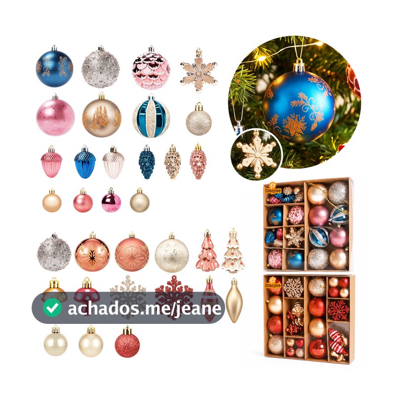 Kit 37 Bolas de Enfeites de Natal Bolinhas Pinhas Flocos Pendentes Árvore Natalina Luxuosa