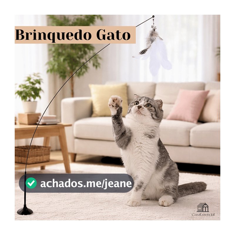 Brinquedo Interativo Varinha Pena Com Ventosa Com Sino Fixa No Chão Parede Para Gatos Adultos e Filhotes