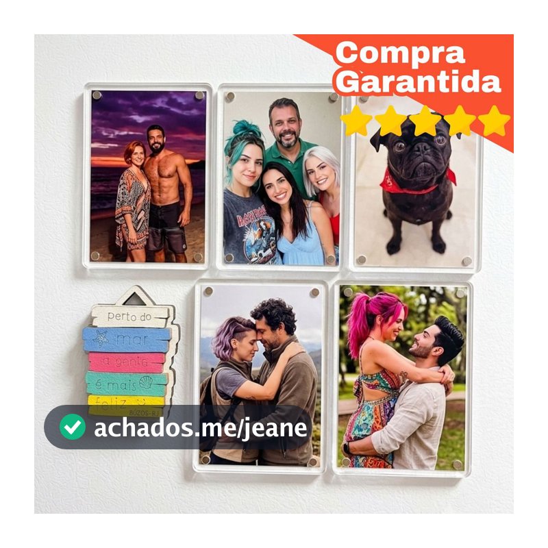 Kit Porta Retrato Magnético Acrílico Cristal 6x9 Polaroid Instax Geladeira Lembrança Presente