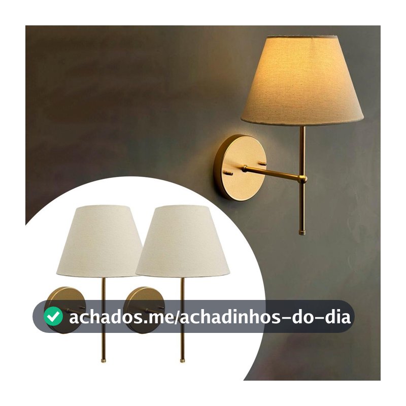 Kit 2 arandelas de Parede luminaria Clássica de alumínio Com Cúpula tecido algodão Ref 19