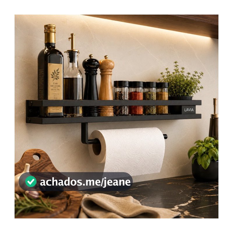 Prateleira De Utensílios Para Cozinha Temperos 50cm Preto Fosco