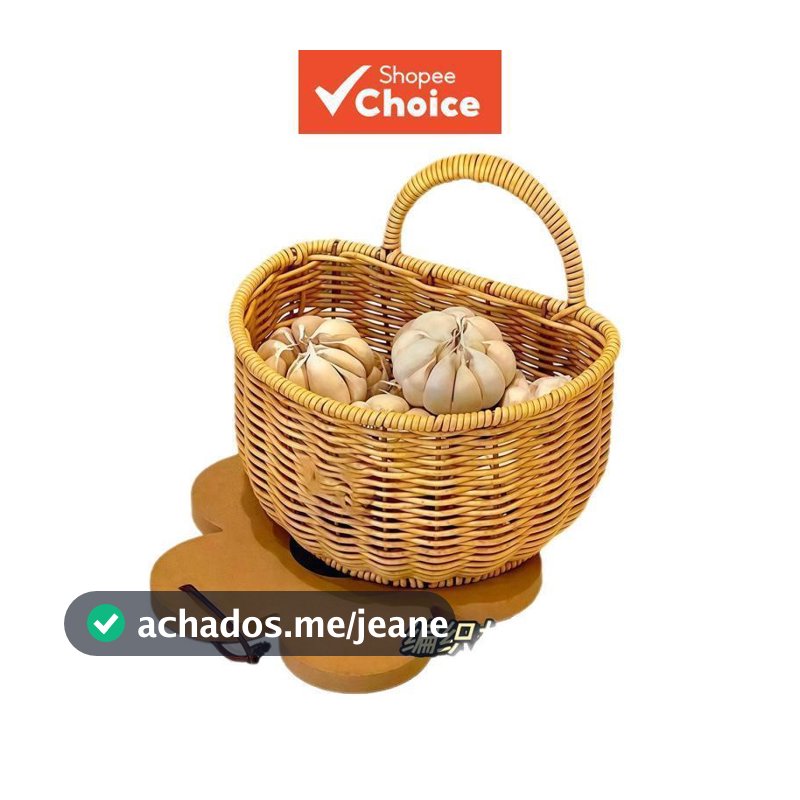 Cesto suspenso de parede em vime para armazenamento de legumes na cozinha, ideal para gengibre, alho e cebolinha