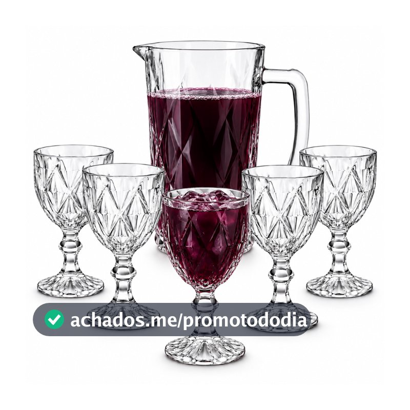 Jogo De Jarra 1100ml Diamond + 4 ou 6 Taças 340ml Diamond Suco Agua Transparente Luxo