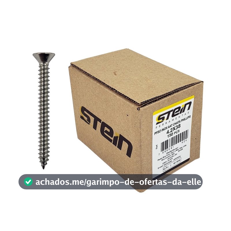 Parafuso Inox Auto Atarraxante Chata Phillips Stein 4,2X38 Caixa com 150 Peças