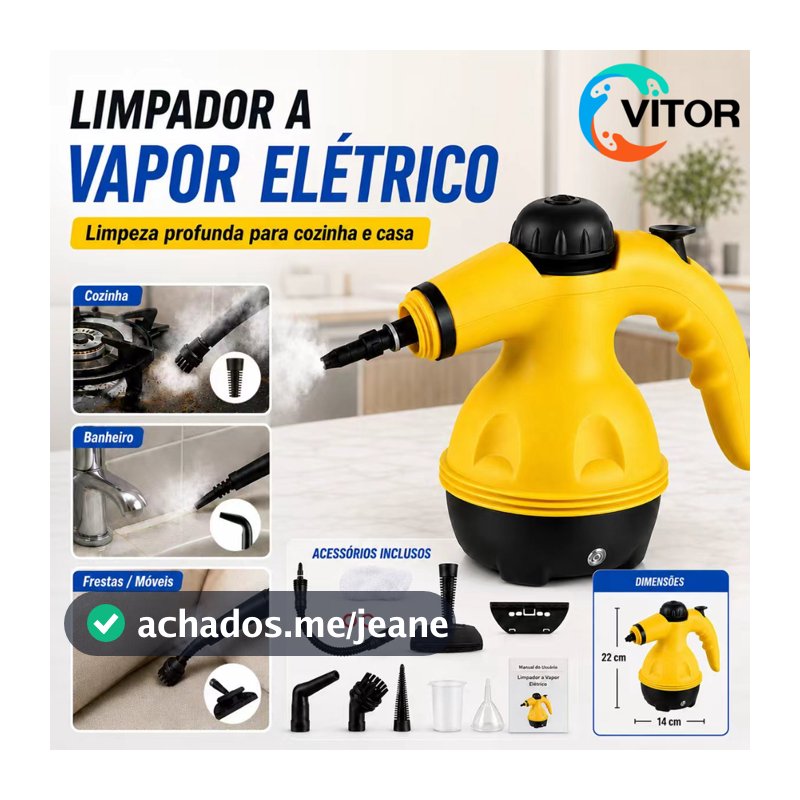 Limpador de Vapor Portátil 1100W Alta Pressão para Cozinha e Banheiro | Máquina 110V com Vários Acessórios VITOR