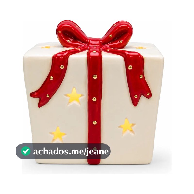 Enfeite Natalino Cerâmica Caixa De Presente Com Led 16 Cm