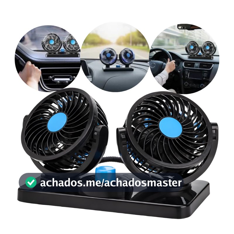 Ventilador Automotivo Duplo De Cabeça C/ajuste 12v Dc 2 Velocidade 360° Carro