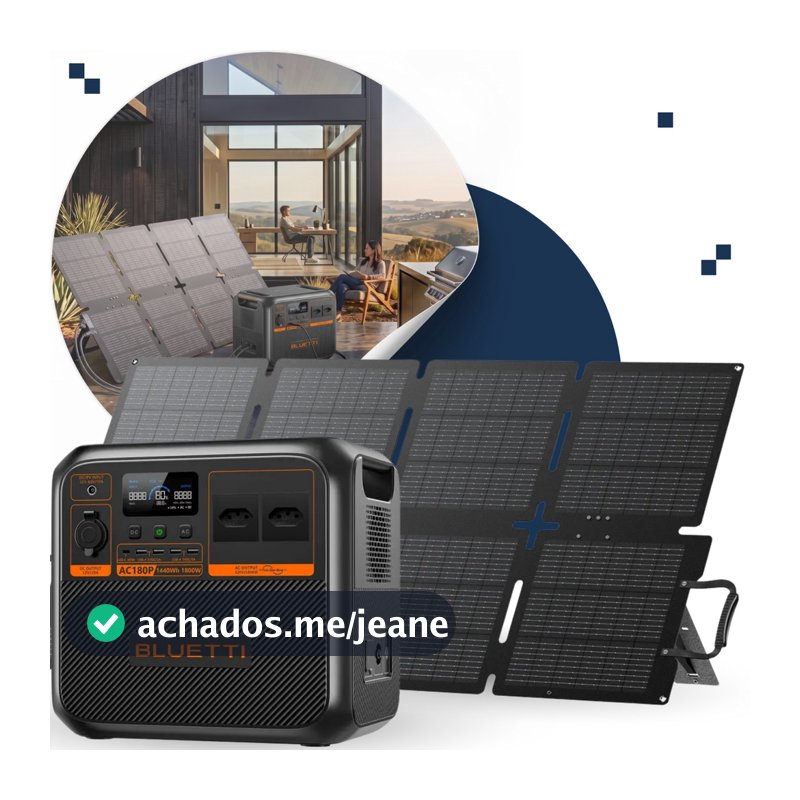 Estação Energia Solar Portátil Bluetti AC180P 110V / 220V + Painel Sora PV100W 20.5 V Conector MC4
