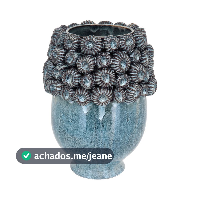Vaso Decorativo Enfeite Planta Cerâmica 28x21x21cm Azul Flores Suculenta Sala Jardim Casa