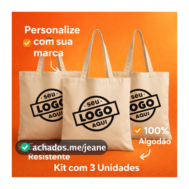 Kit 3 Ecobags Personalizadas com Logo | Bolsas Algodão Cru 33x40cm | Brinde Empresa |