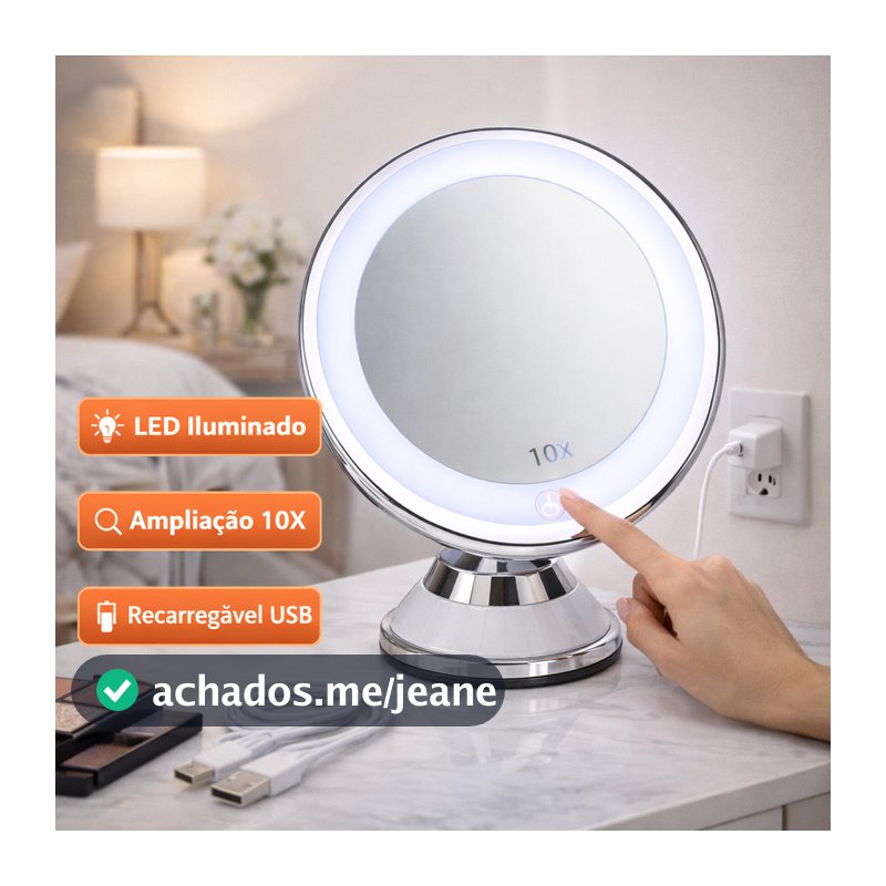 Espelho De Mesa Redondo Luz Led Ajustavel Usb Design Moderno Iluminacao Maquiagem